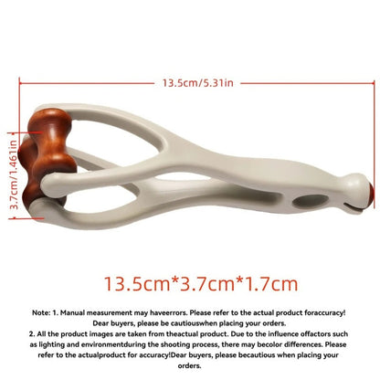 Handheld wooden massage roller with ergonomic design, 13.5cm length, for muscle relief and relaxation