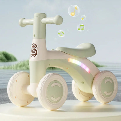 Anti-Tip Baby Balance Bike Ages 1-3 4-Wheel Silent Glider Walker Toy